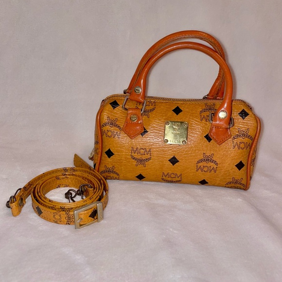 MCM Handbags - Vintage MCM Mini Boston Cognac Visetos Crossbody Purse